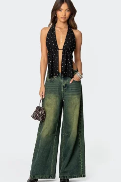 Studded Open Back Halter Top