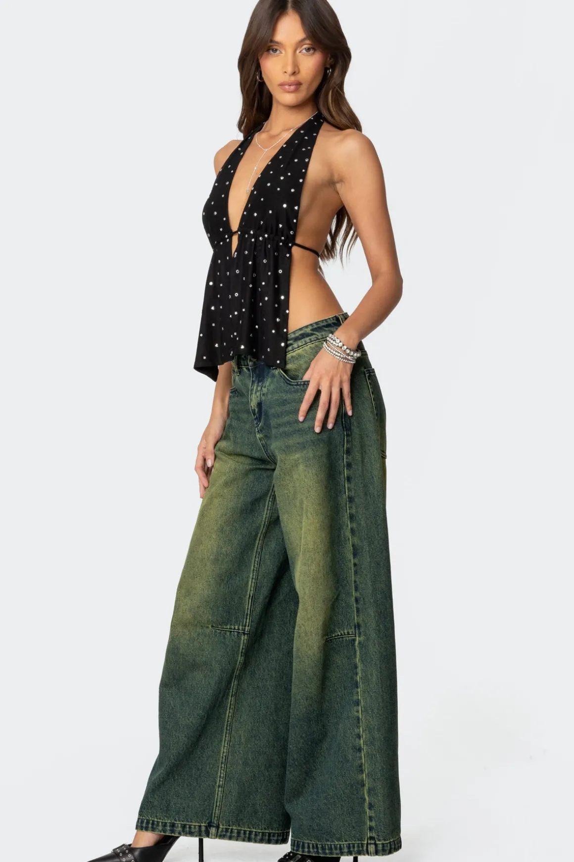 Studded Open Back Halter Top
