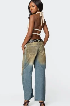 Studded Split Front Backless Halter Top