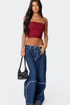 Super Wide Contrast Stitch Low Rise Jeans