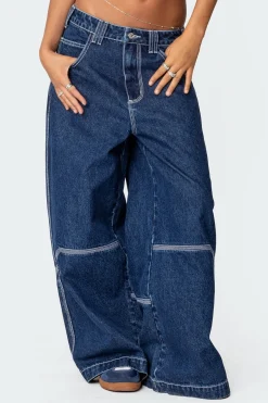 Super Wide Contrast Stitch Low Rise Jeans