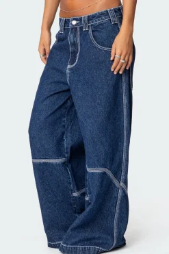 Super Wide Contrast Stitch Low Rise Jeans