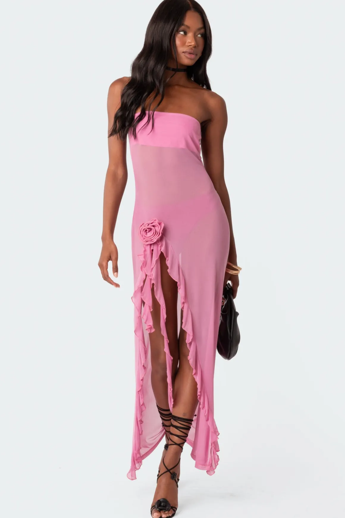Suri Sheer Mesh Flower Pin Maxi Dress