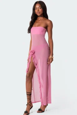Suri Sheer Mesh Flower Pin Maxi Dress