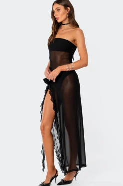 Suri Sheer Mesh Flower Pin Maxi Dress