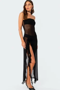 Suri Sheer Mesh Flower Pin Maxi Dress