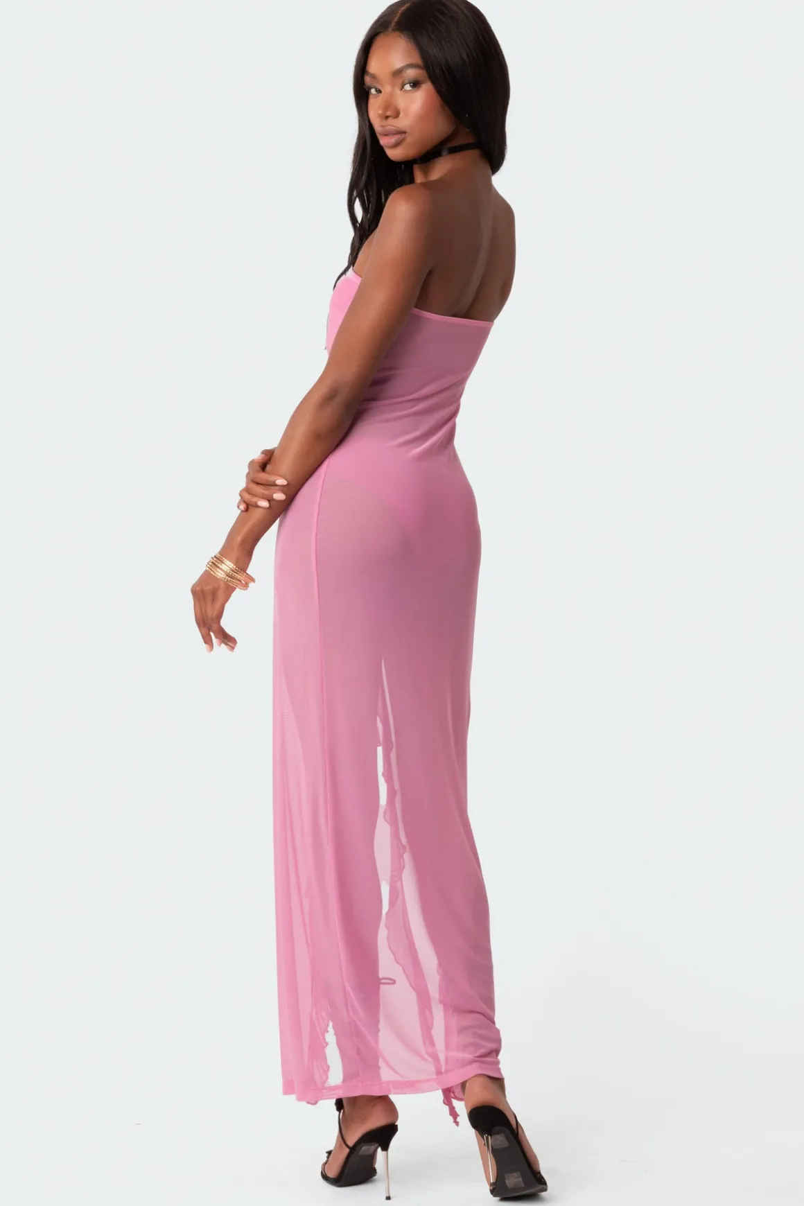 Suri Sheer Mesh Flower Pin Maxi Dress