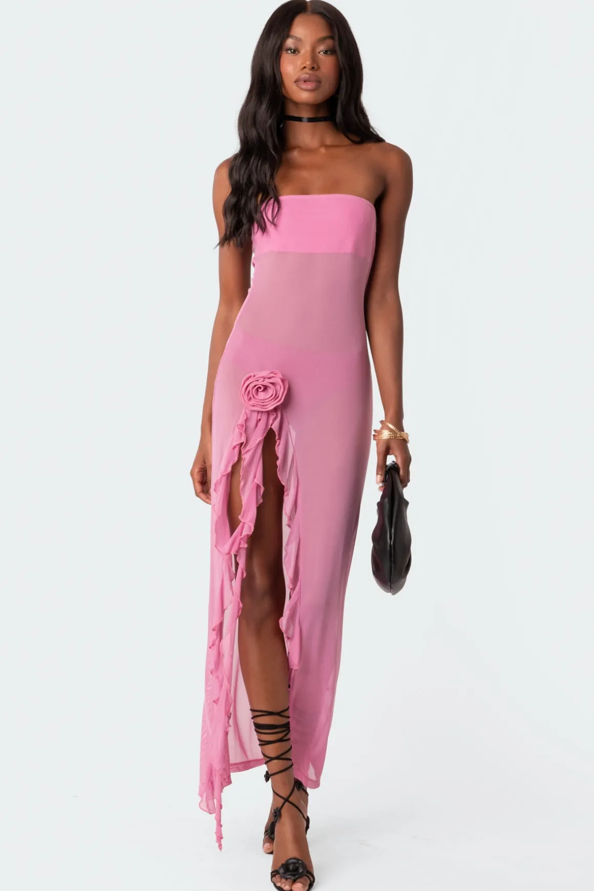 Suri Sheer Mesh Flower Pin Maxi Dress