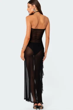 Suri Sheer Mesh Flower Pin Maxi Dress