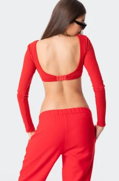 Sydney Ribbed Open Back Crop Top