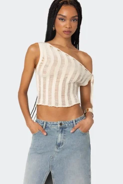 Tamra Sheer Knit Asymmetric Top