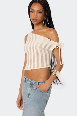 Tamra Sheer Knit Asymmetric Top