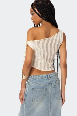 Tamra Sheer Knit Asymmetric Top