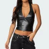 Tana Faux Leather Halter Top