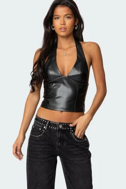 Tana Faux Leather Halter Top