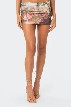 Tapestry Printed Mesh Mini Skirt