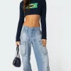 Tara Low Rise Denim Cargo Jeans
