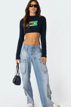 Tara Low Rise Denim Cargo Jeans