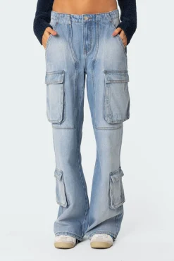 Tara Low Rise Denim Cargo Jeans