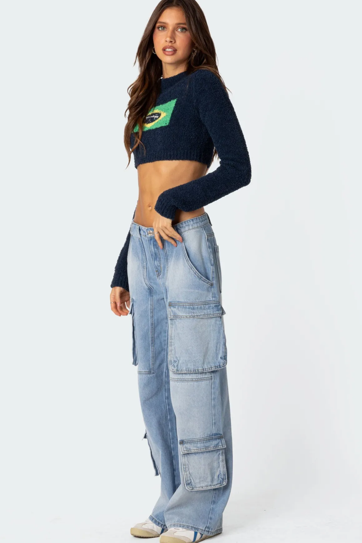 Tara Low Rise Denim Cargo Jeans