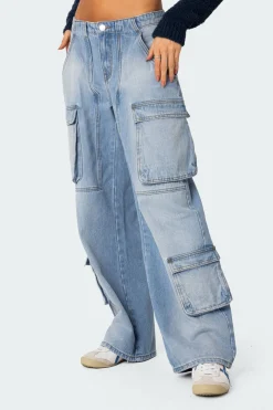 Tara Low Rise Denim Cargo Jeans