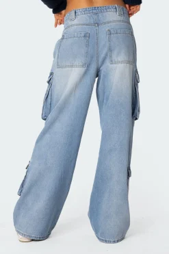 Tara Low Rise Denim Cargo Jeans
