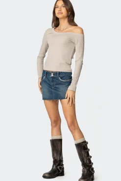 Tess Studded Denim Mini Skirt