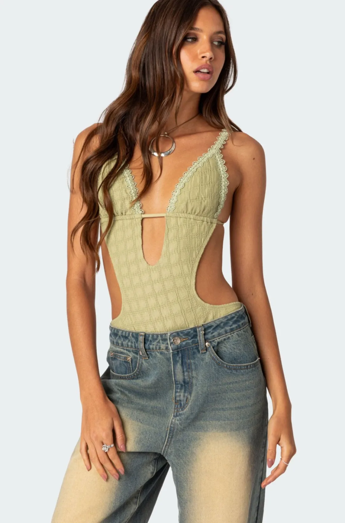 Textured Cut Out Bodysuit