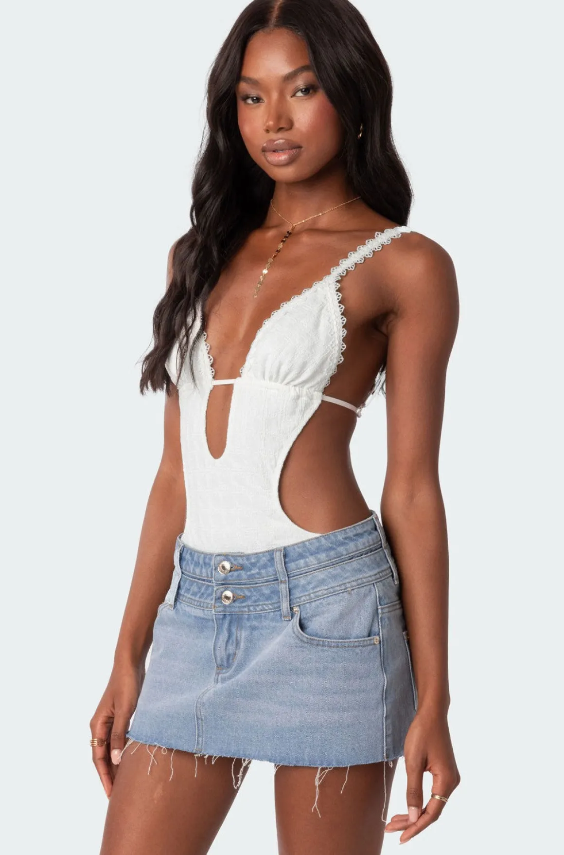 Textured Cut Out Bodysuit