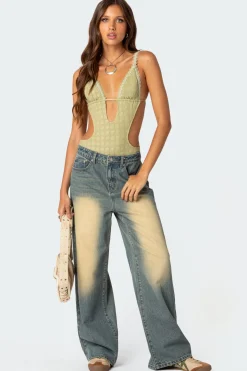 Textured Cut Out Bodysuit