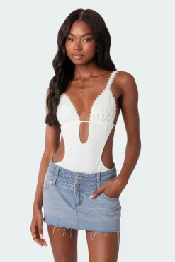 Textured Cut Out Bodysuit