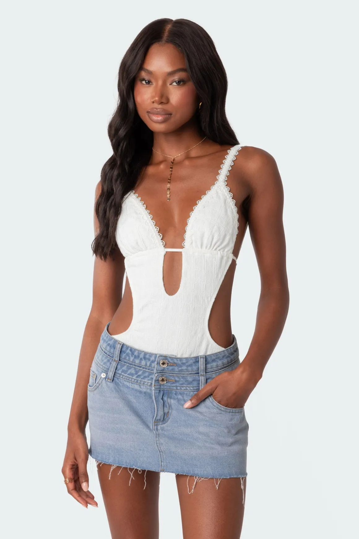 Textured Cut Out Bodysuit