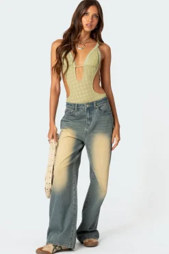 Textured Cut Out Bodysuit