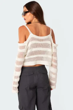 Textured Knit Open Shoulder Sweater
