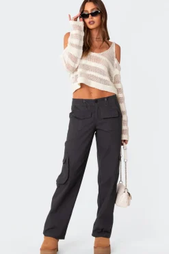 Textured Knit Open Shoulder Sweater