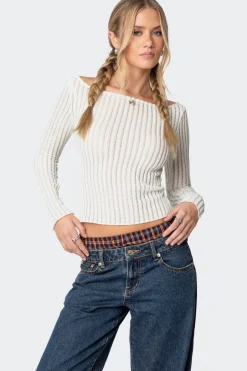 Textured Sheer Boat Neck Top