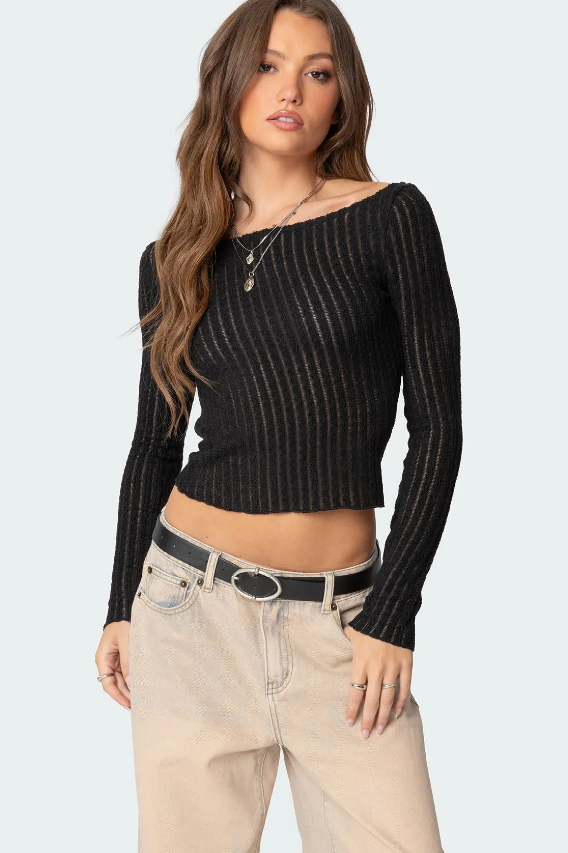 Textured Sheer Boat Neck Top