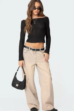 Textured Sheer Boat Neck Top