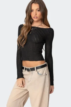 Textured Sheer Boat Neck Top