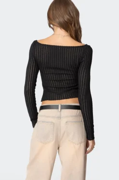 Textured Sheer Boat Neck Top