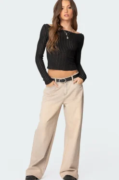 Textured Sheer Boat Neck Top