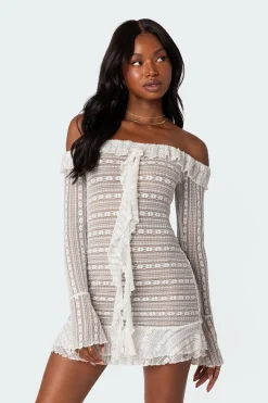 Textured Sheer Lace Mini Dress