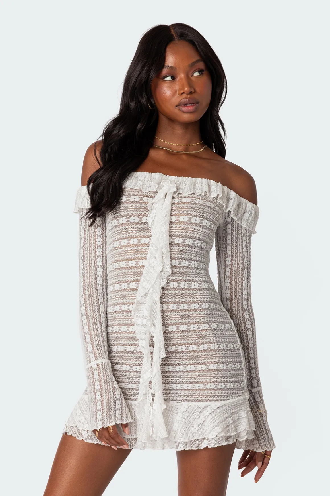 Textured Sheer Lace Mini Dress