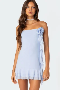 Thalia Flower Pin Ruffle Mini Dress