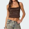 Tie Back Faux Suede Bustier Top