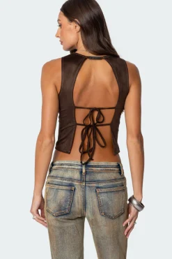 Tie Back Faux Suede Bustier Top