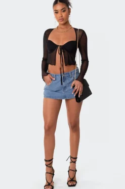 Tie Front Cupped Mesh Top