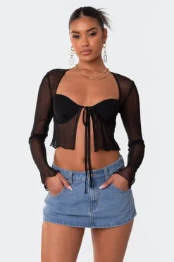 Tie Front Cupped Mesh Top