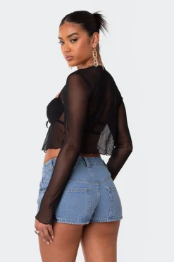 Tie Front Cupped Mesh Top