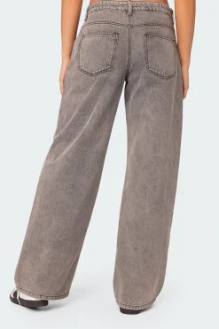 Tie Waist Washed Low Rise Jeans